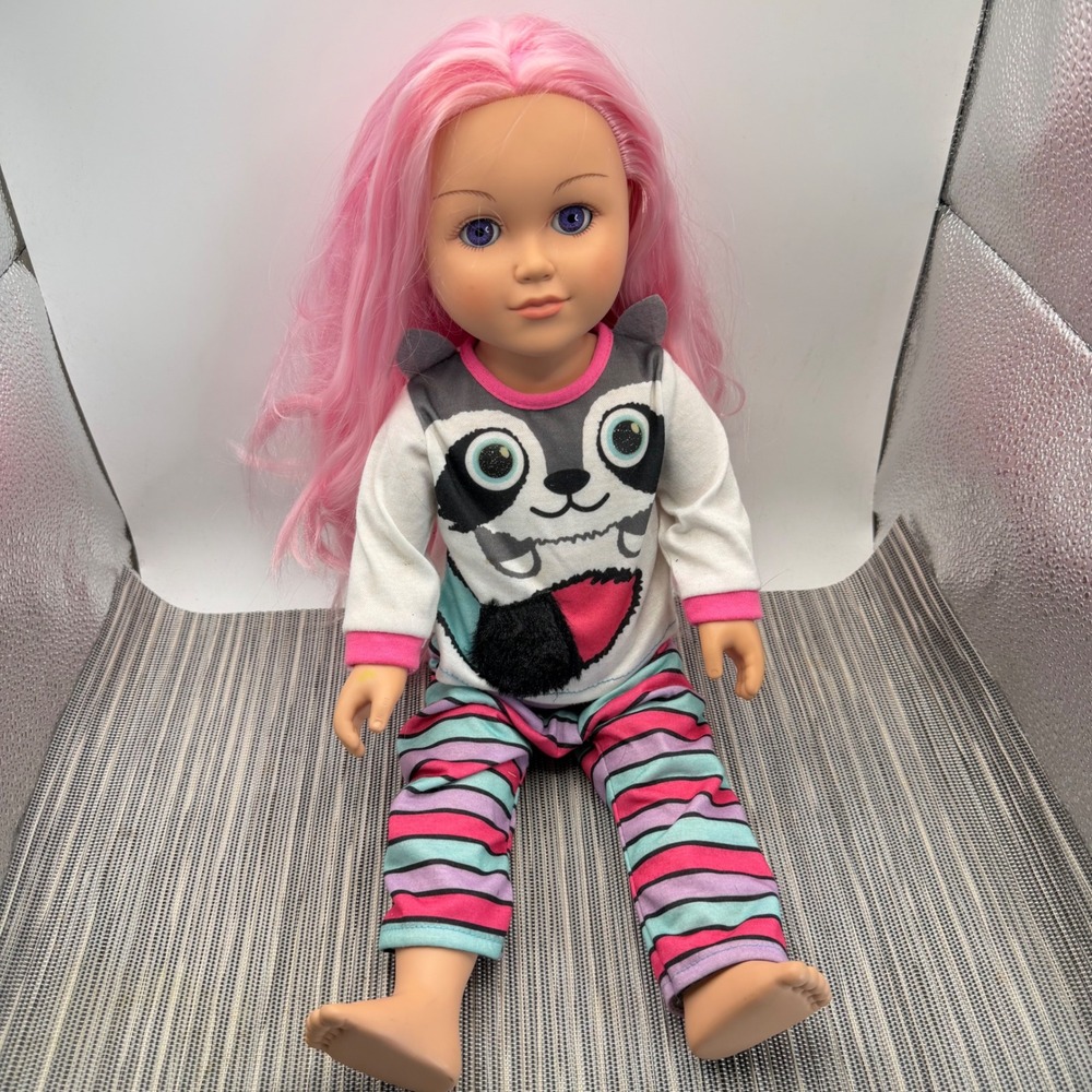 My Life As 18 inch Doll Pink Hair Purple Eyes Panda Pajamas Poseable Girl Toy